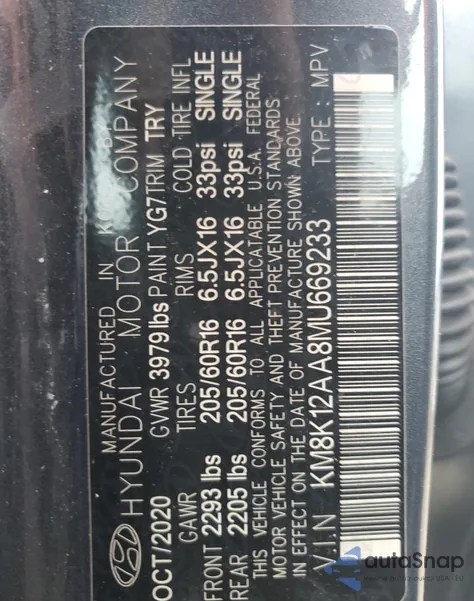 2021 Hyundai Kona Se z USA, uszkodzony, nr VIN KM8K12AA8MU669233